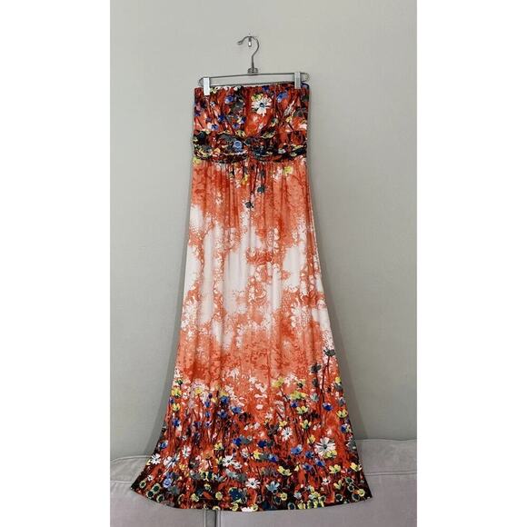 Caroline Morgan Strapless Colorful Dress Floral Print Strapless Size AUS10 Boho - Picture 1 of 8
